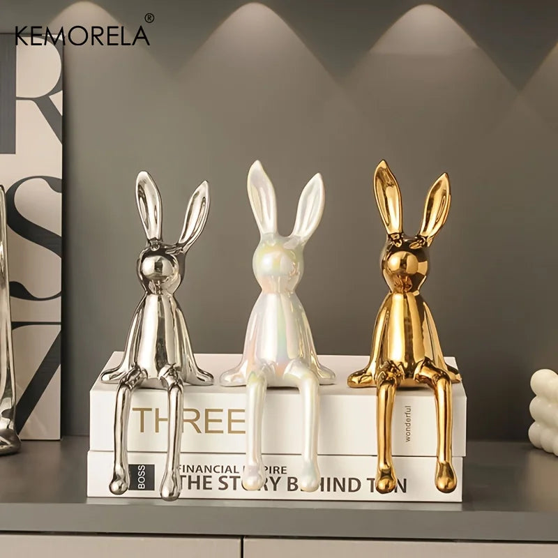 Lièvre de luxe : lapin à longues oreilles en céramique pour décoration d'intérieur