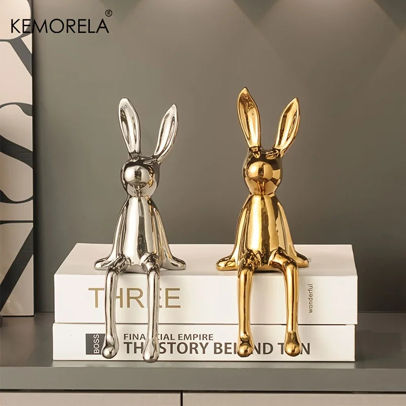 Lièvre de luxe : lapin à longues oreilles en céramique pour décoration d'intérieur