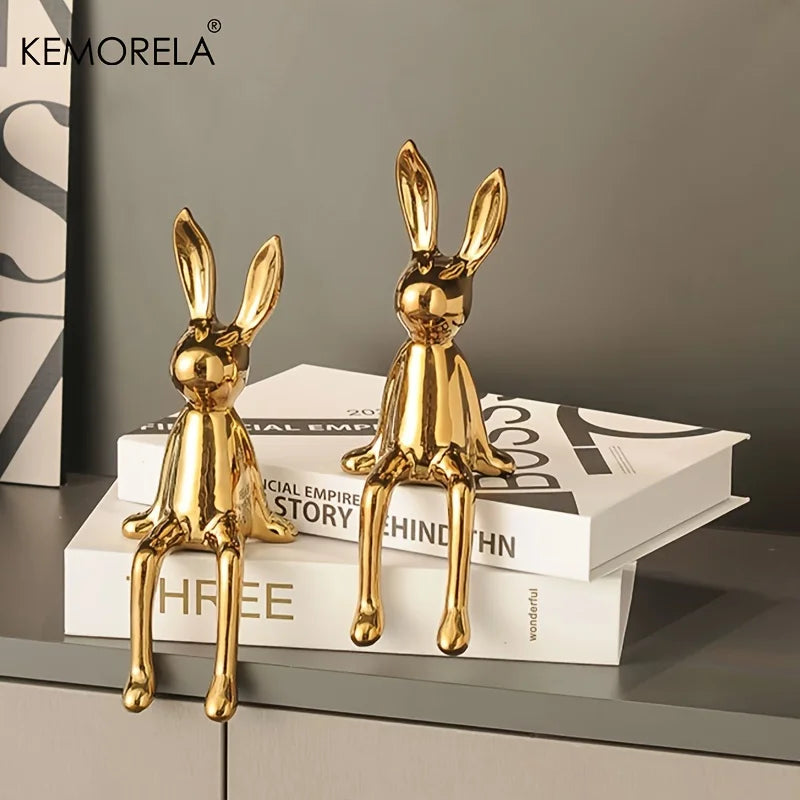 Lièvre de luxe : lapin à longues oreilles en céramique pour décoration d'intérieur