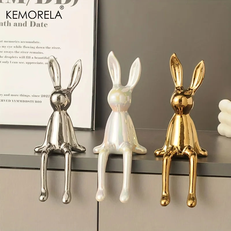 Lièvre de luxe : lapin à longues oreilles en céramique pour décoration d'intérieur