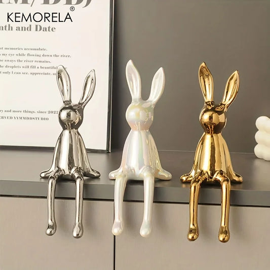 Lièvre de luxe : lapin à longues oreilles en céramique pour décoration d'intérieur