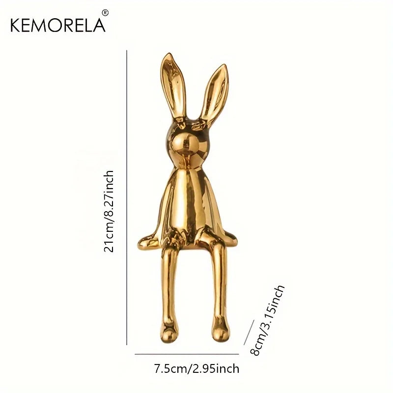 Lièvre de luxe : lapin à longues oreilles en céramique pour décoration d'intérieur