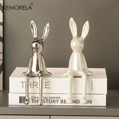 Lièvre de luxe : lapin à longues oreilles en céramique pour décoration d'intérieur